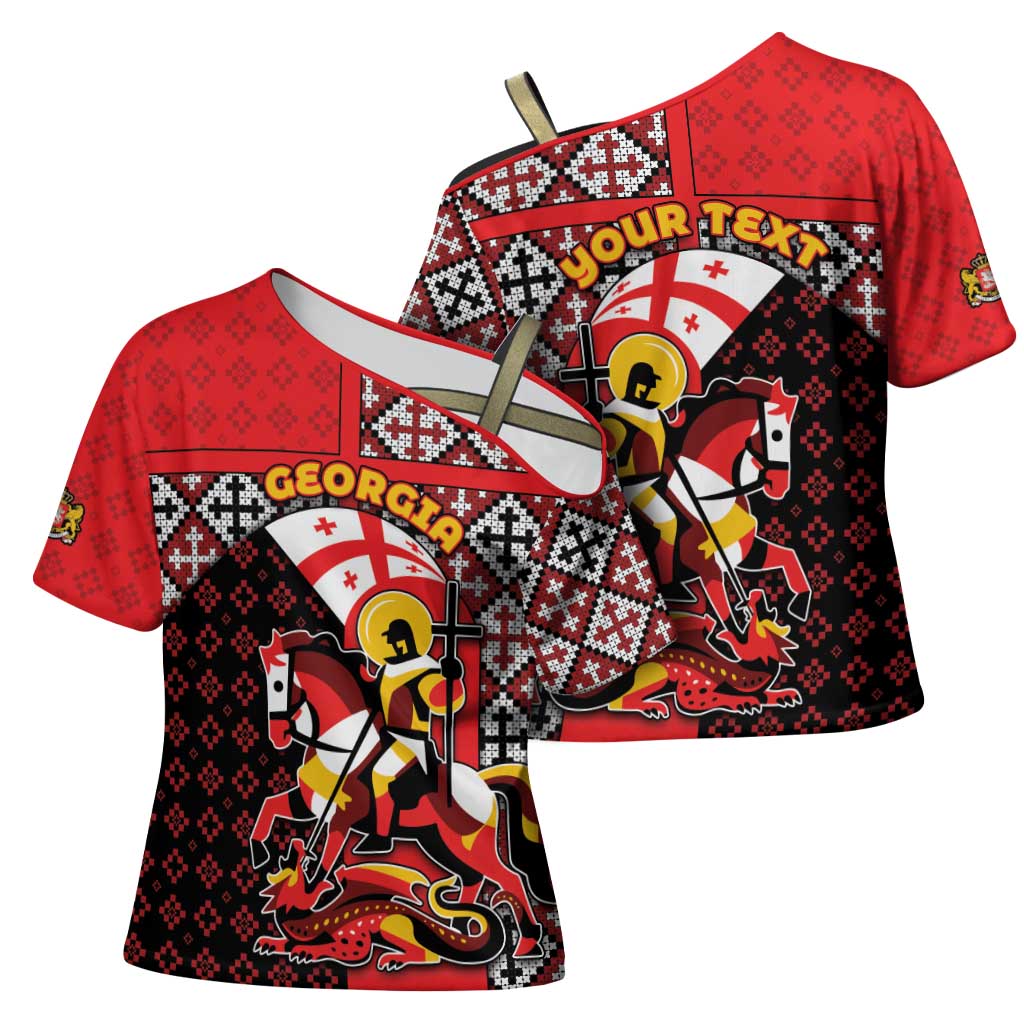Personalized Georgia Cross Shoulder Shirt Saint George Dragon Slayer Folk Pattern
