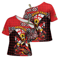 Personalized Georgia Cross Shoulder Shirt Saint George Dragon Slayer Folk Pattern