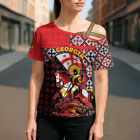 Personalized Georgia Cross Shoulder Shirt Saint George Dragon Slayer Folk Pattern