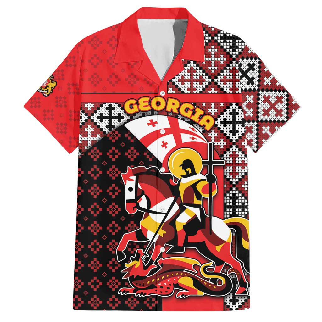 Personalized Georgia Hawaiian Shirt Saint George Dragon Slayer Folk Pattern