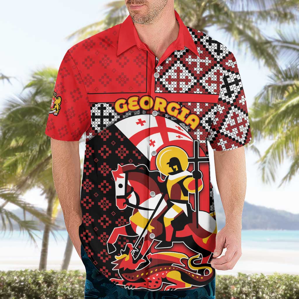 Personalized Georgia Hawaiian Shirt Saint George Dragon Slayer Folk Pattern