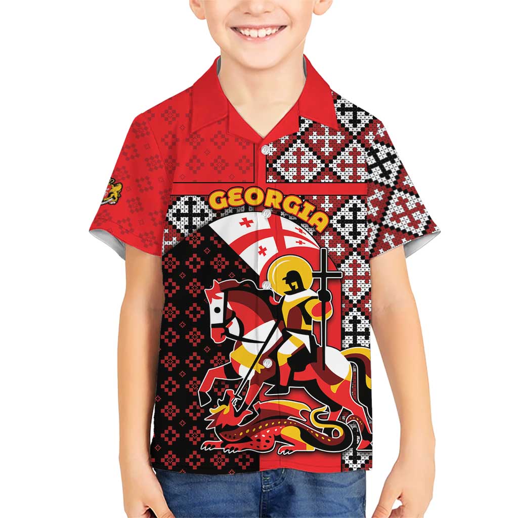Personalized Georgia Hawaiian Shirt Saint George Dragon Slayer Folk Pattern