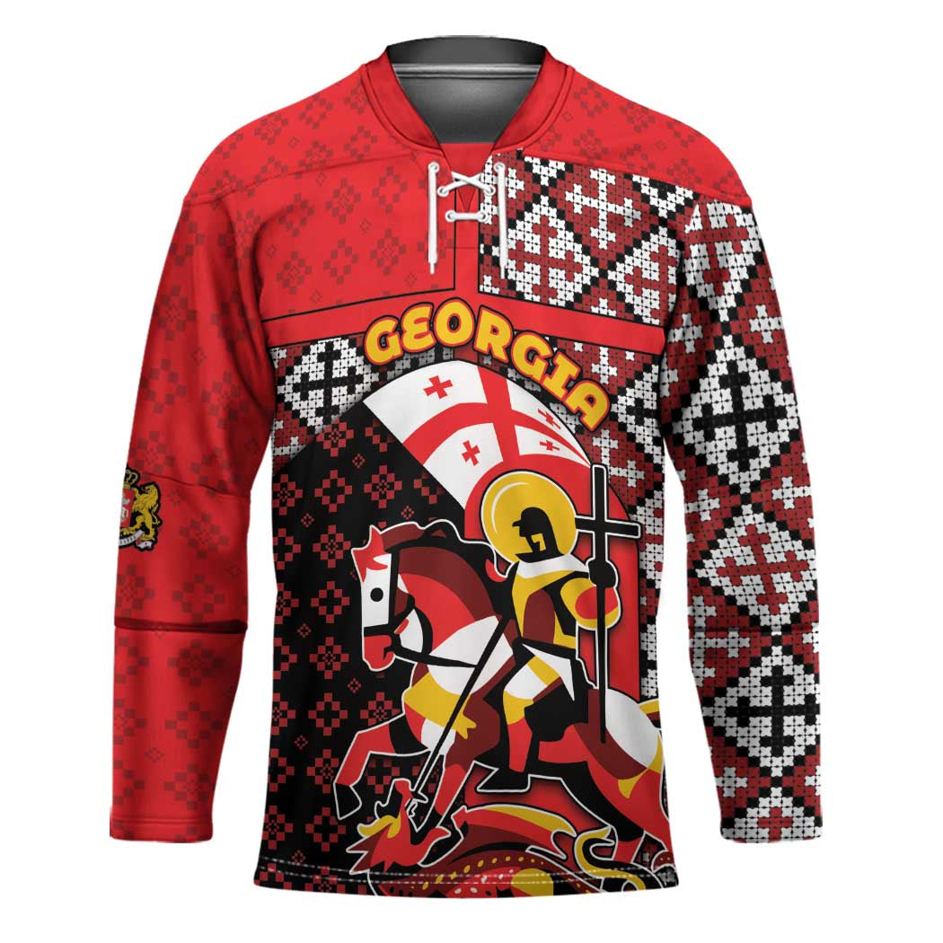 Personalized Georgia Hockey Jersey Saint George Dragon Slayer Folk Pattern