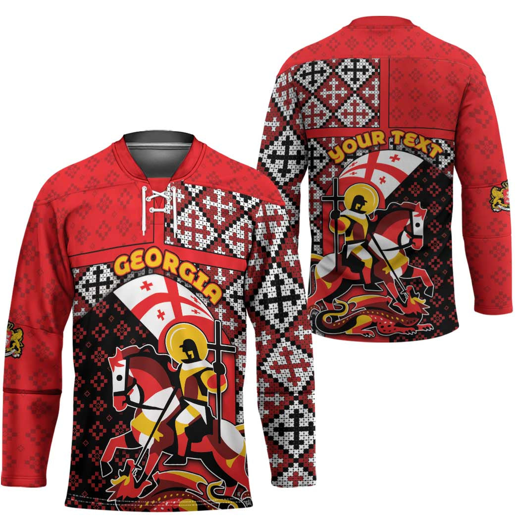 Personalized Georgia Hockey Jersey Saint George Dragon Slayer Folk Pattern
