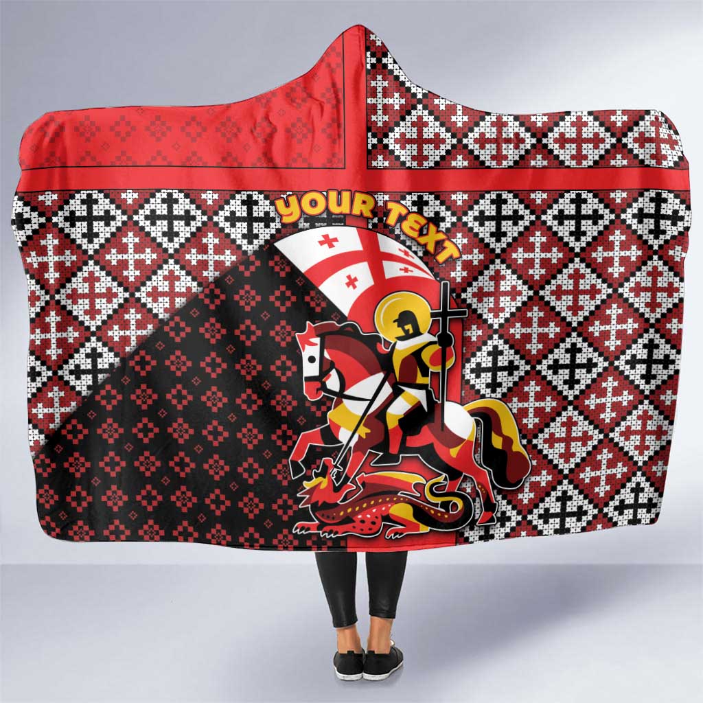 Personalized Georgia Hooded Blanket Saint George Dragon Slayer Folk Pattern