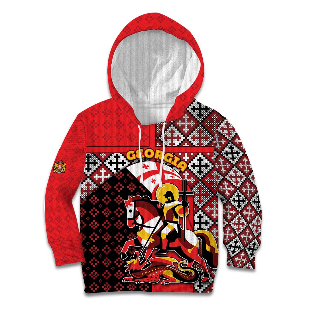 Personalized Georgia Kid Hoodie Saint George Dragon Slayer Folk Pattern