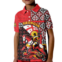 Personalized Georgia Kid Polo Shirt Saint George Dragon Slayer Folk Pattern