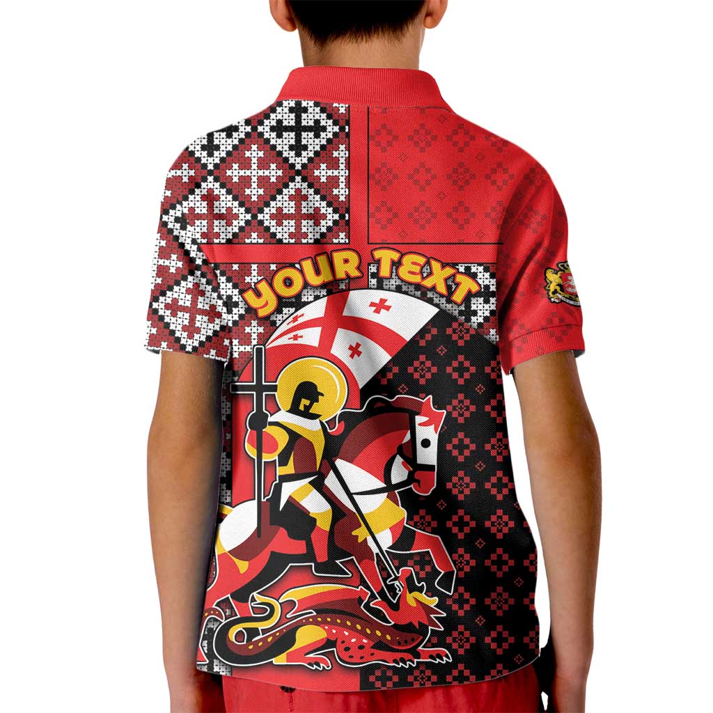 Personalized Georgia Kid Polo Shirt Saint George Dragon Slayer Folk Pattern