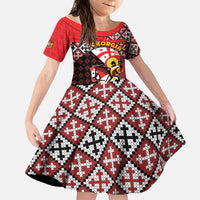 Personalized Georgia Kid Short Sleeve Dress Saint George Dragon Slayer Folk Pattern