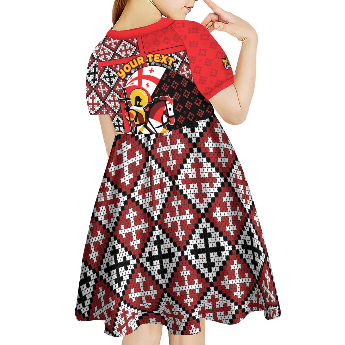 Personalized Georgia Kid Short Sleeve Dress Saint George Dragon Slayer Folk Pattern