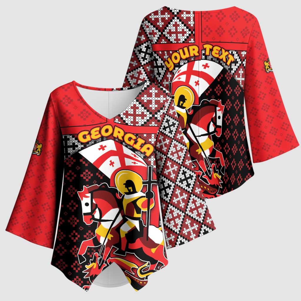 Personalized Georgia Kimono Sleeve Blouse Saint George Dragon Slayer Folk Pattern