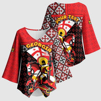 Personalized Georgia Kimono Sleeve Blouse Saint George Dragon Slayer Folk Pattern