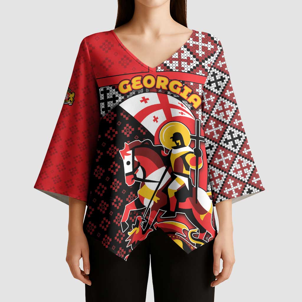Personalized Georgia Kimono Sleeve Blouse Saint George Dragon Slayer Folk Pattern
