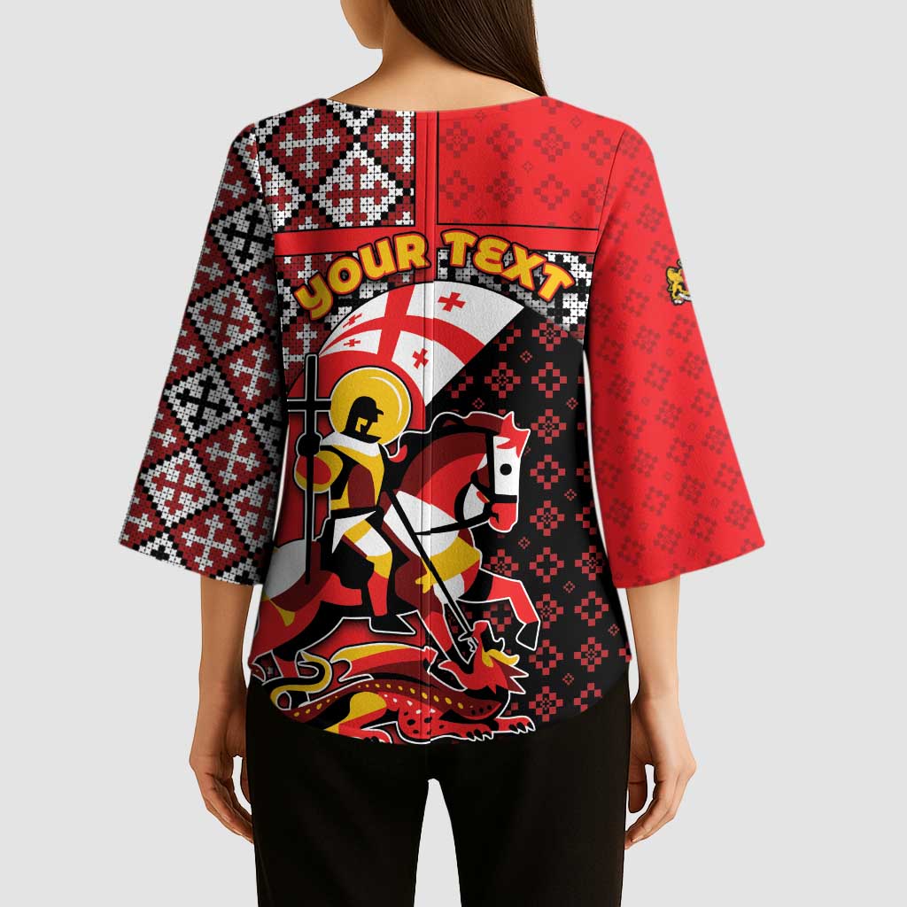 Personalized Georgia Kimono Sleeve Blouse Saint George Dragon Slayer Folk Pattern