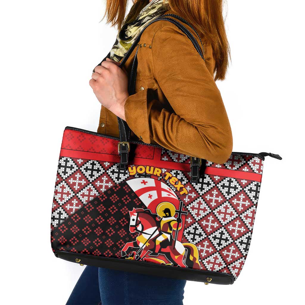 Personalized Georgia Leather Tote Bag Saint George Dragon Slayer Folk Pattern