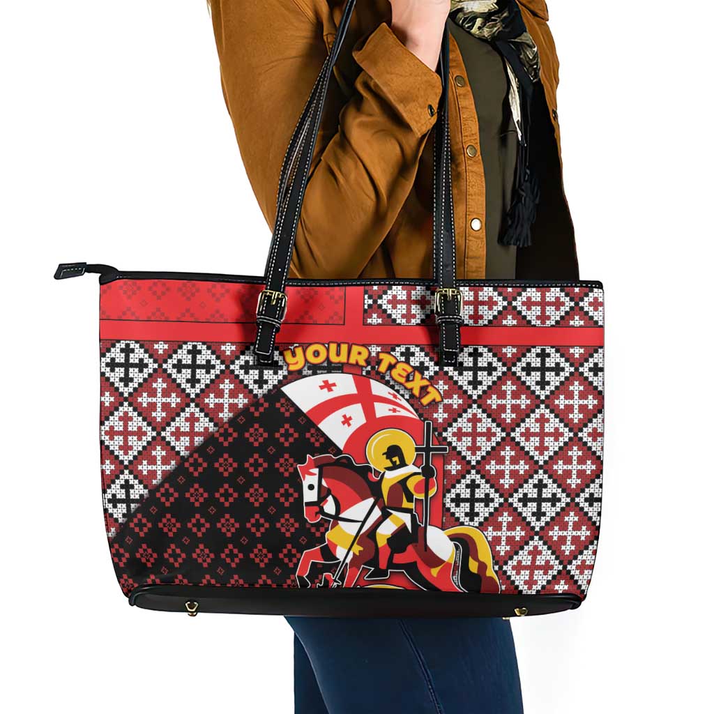 Personalized Georgia Leather Tote Bag Saint George Dragon Slayer Folk Pattern