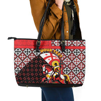 Personalized Georgia Leather Tote Bag Saint George Dragon Slayer Folk Pattern