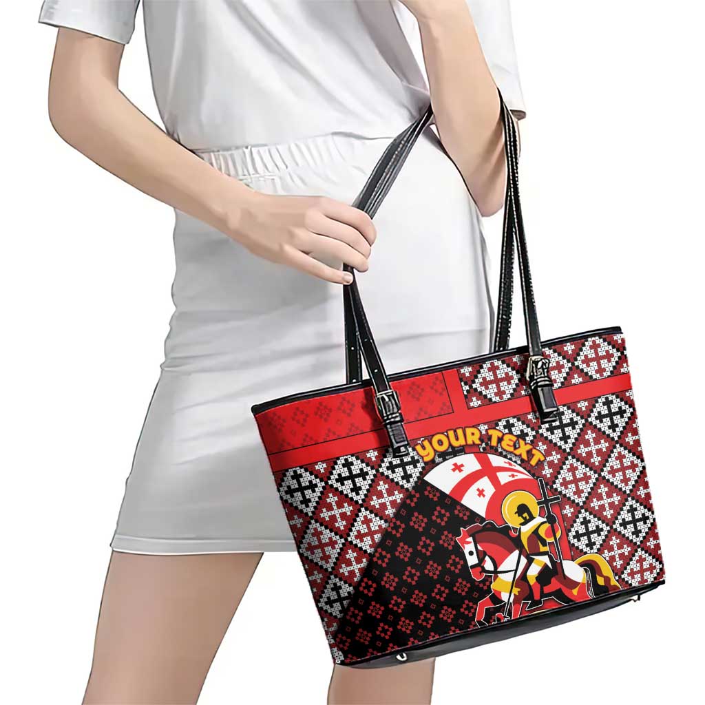 Personalized Georgia Leather Tote Bag Saint George Dragon Slayer Folk Pattern