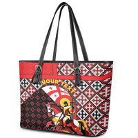 Personalized Georgia Leather Tote Bag Saint George Dragon Slayer Folk Pattern