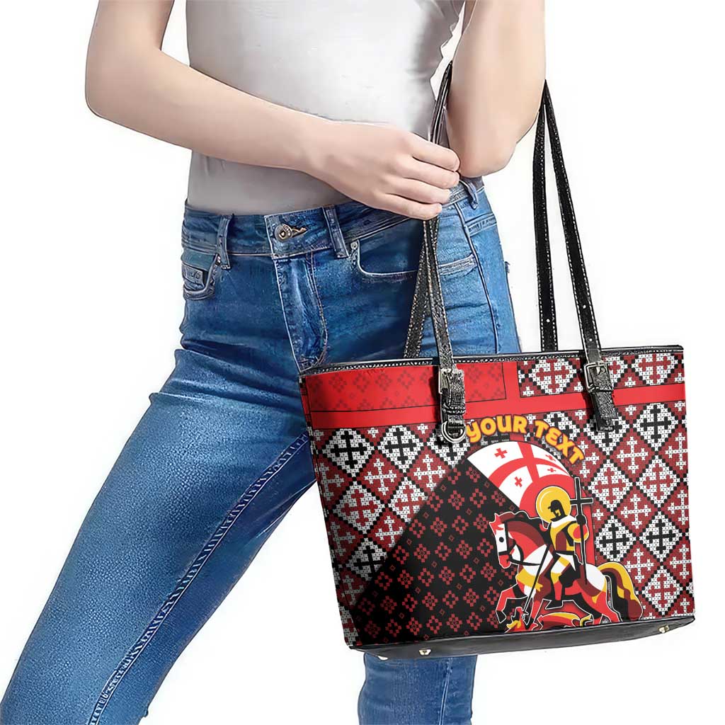 Personalized Georgia Leather Tote Bag Saint George Dragon Slayer Folk Pattern