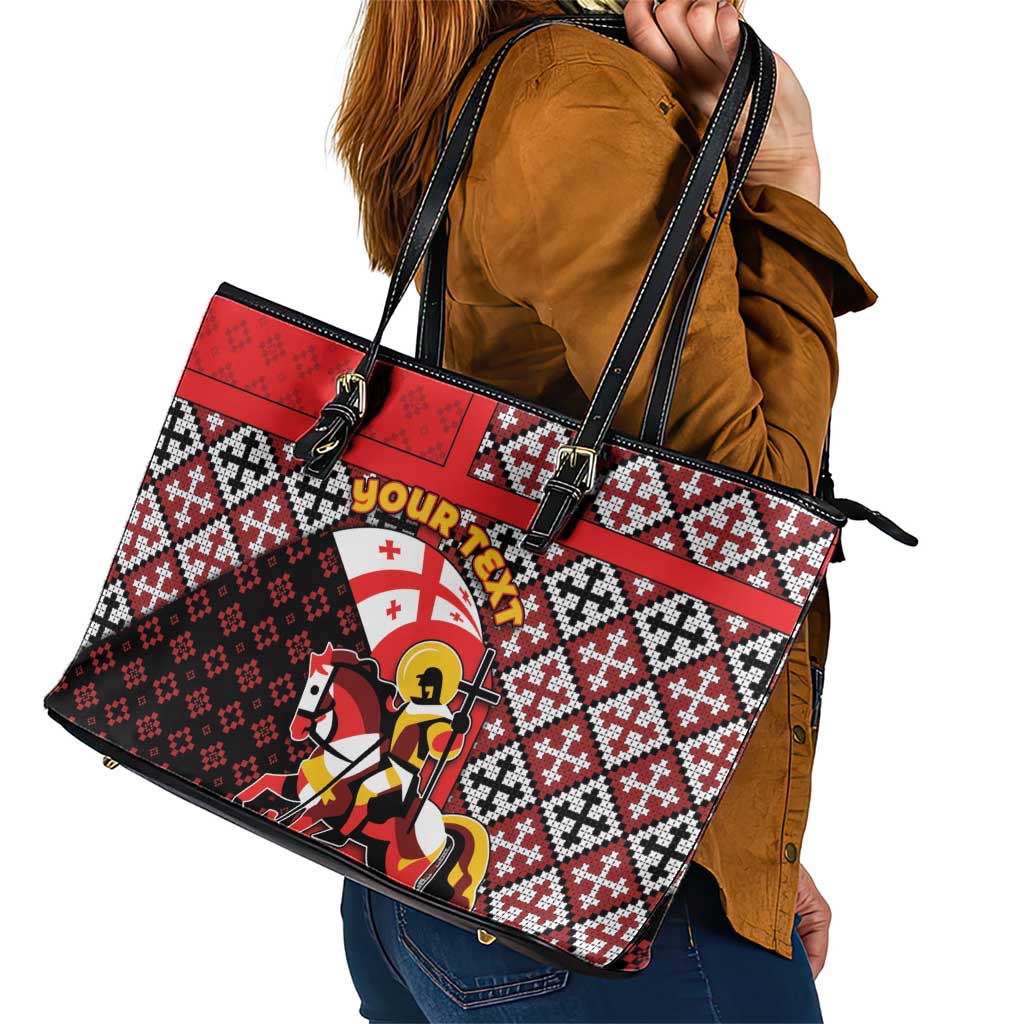Personalized Georgia Leather Tote Bag Saint George Dragon Slayer Folk Pattern