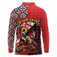 Personalized Georgia Long Sleeve Polo Shirt Saint George Dragon Slayer Folk Pattern