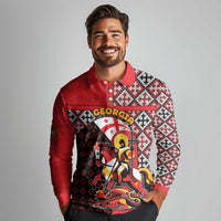 Personalized Georgia Long Sleeve Polo Shirt Saint George Dragon Slayer Folk Pattern