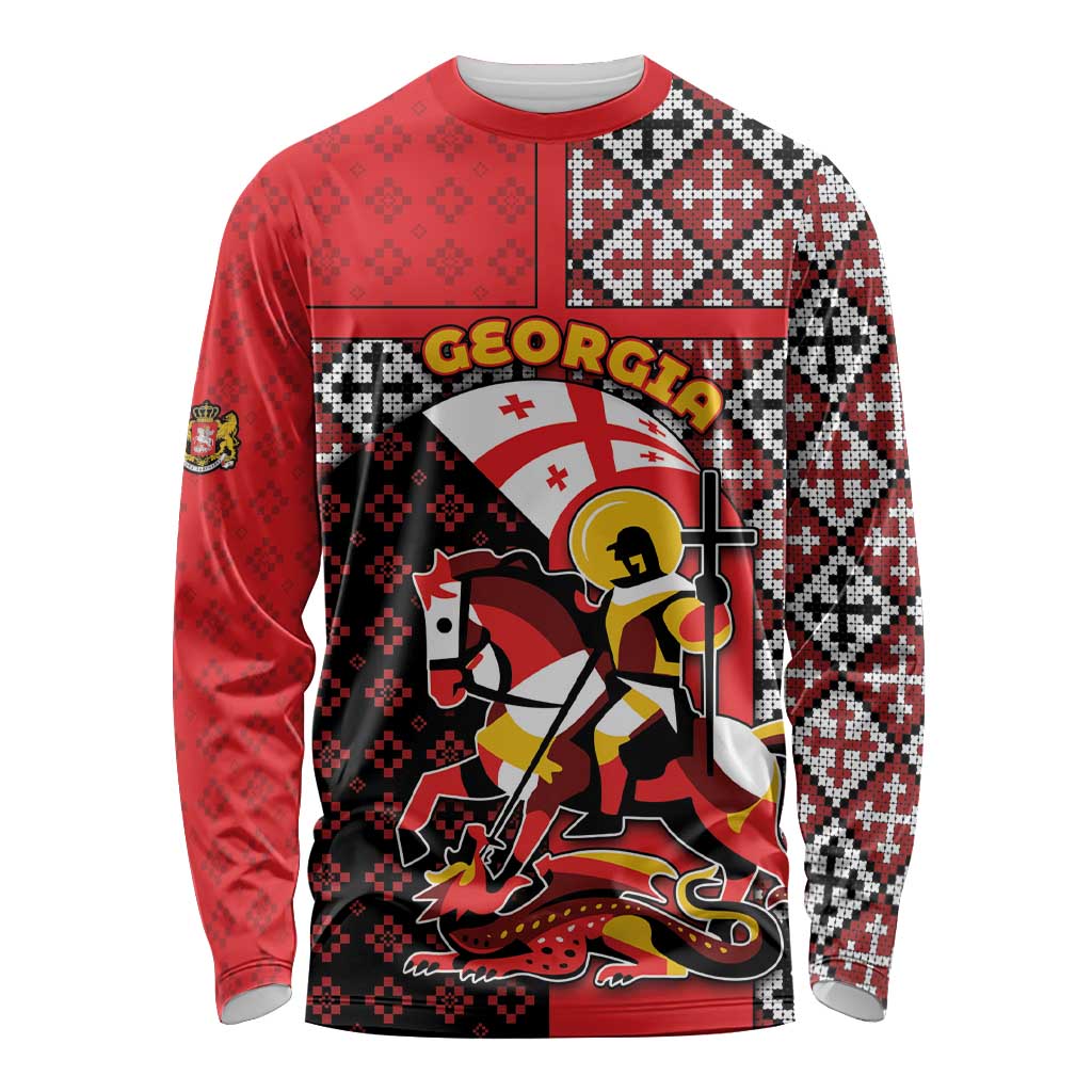 Personalized Georgia Long Sleeve Shirt Saint George Dragon Slayer Folk Pattern