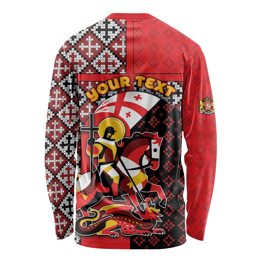 Personalized Georgia Long Sleeve Shirt Saint George Dragon Slayer Folk Pattern