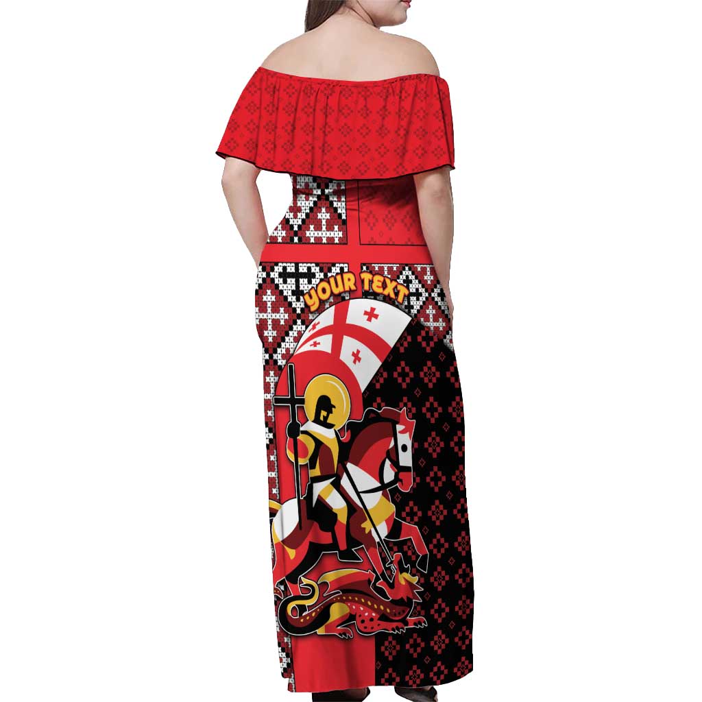 Personalized Georgia Off Shoulder Maxi Dress Saint George Dragon Slayer Folk Pattern