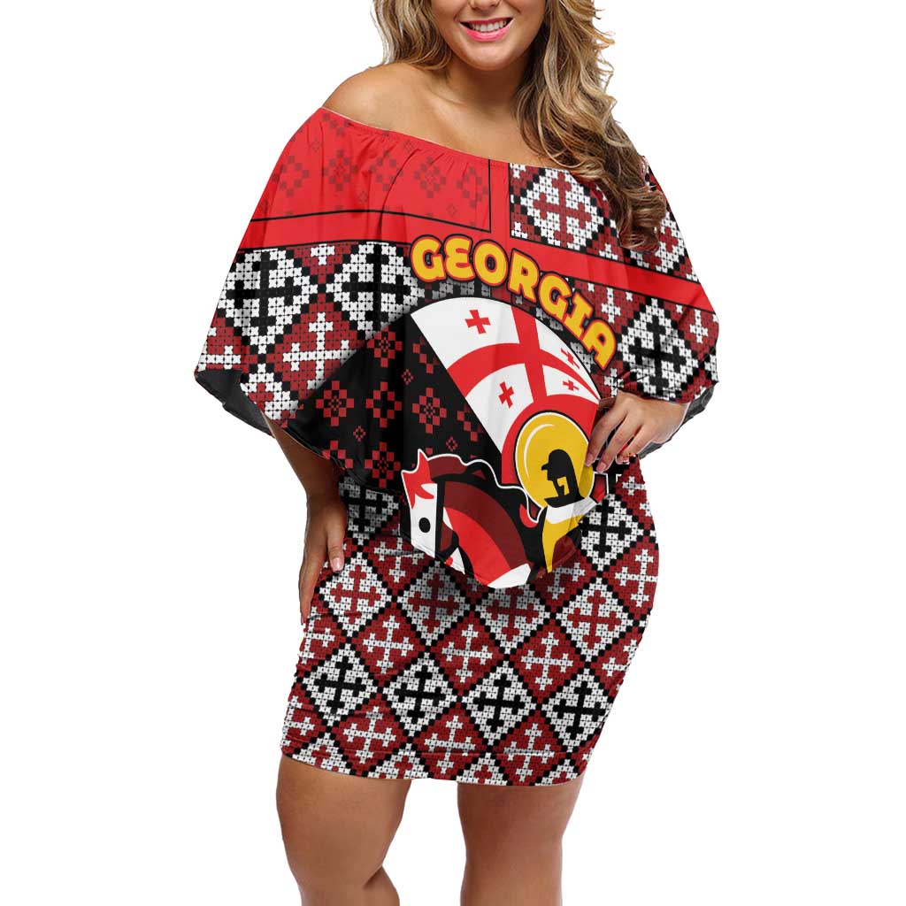 Personalized Georgia Off Shoulder Short Dress Saint George Dragon Slayer Folk Pattern