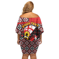 Personalized Georgia Off Shoulder Short Dress Saint George Dragon Slayer Folk Pattern