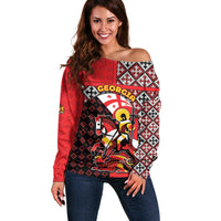 Personalized Georgia Off Shoulder Sweater Saint George Dragon Slayer Folk Pattern
