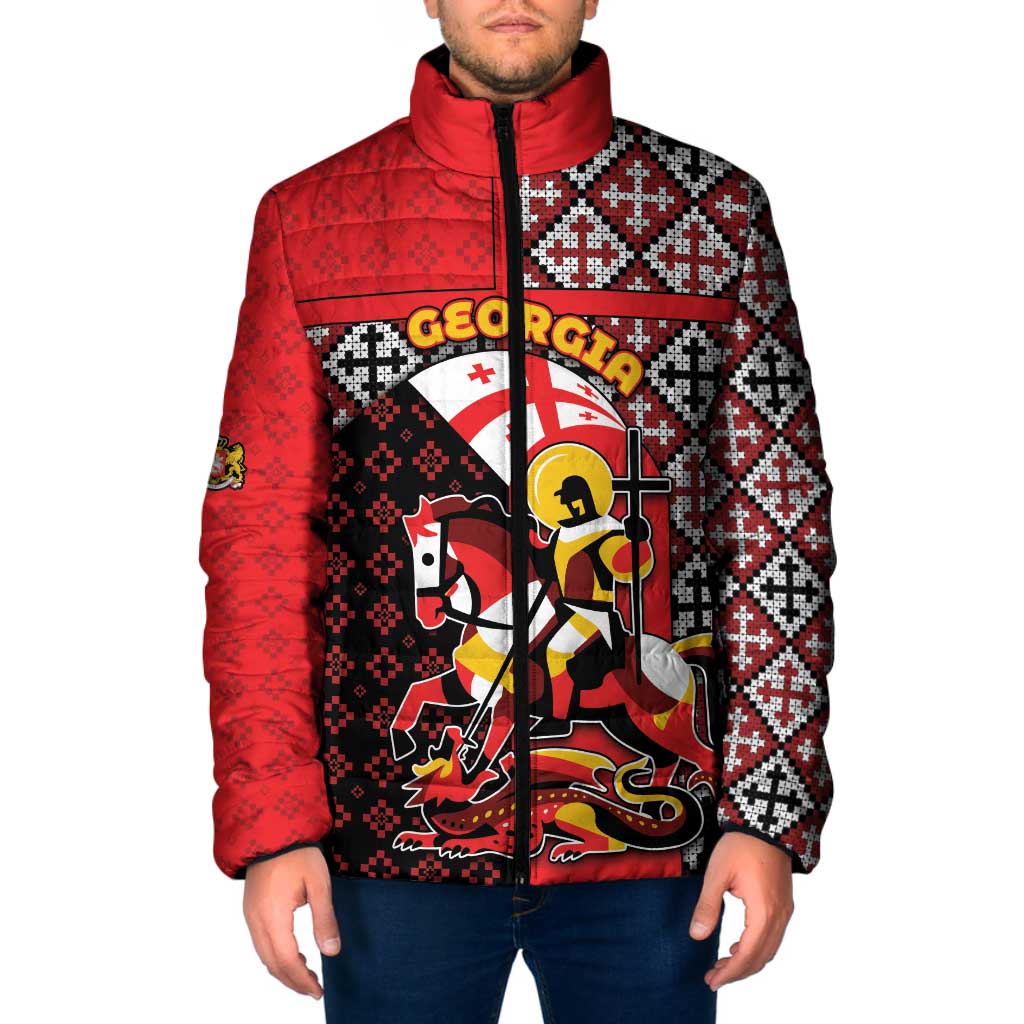 Personalized Georgia Padded Jacket Saint George Dragon Slayer Folk Pattern