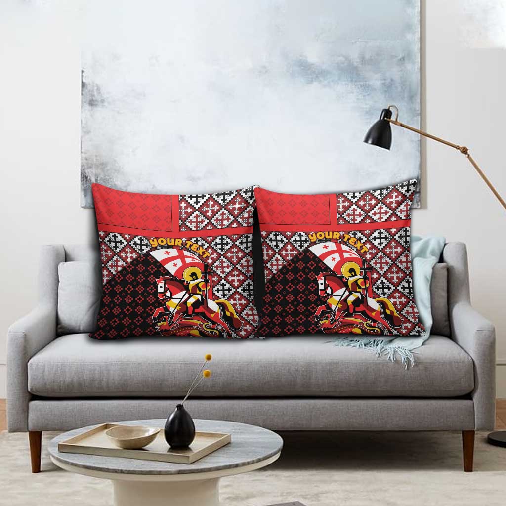 Personalized Georgia Pillow Cover Saint George Dragon Slayer Folk Pattern