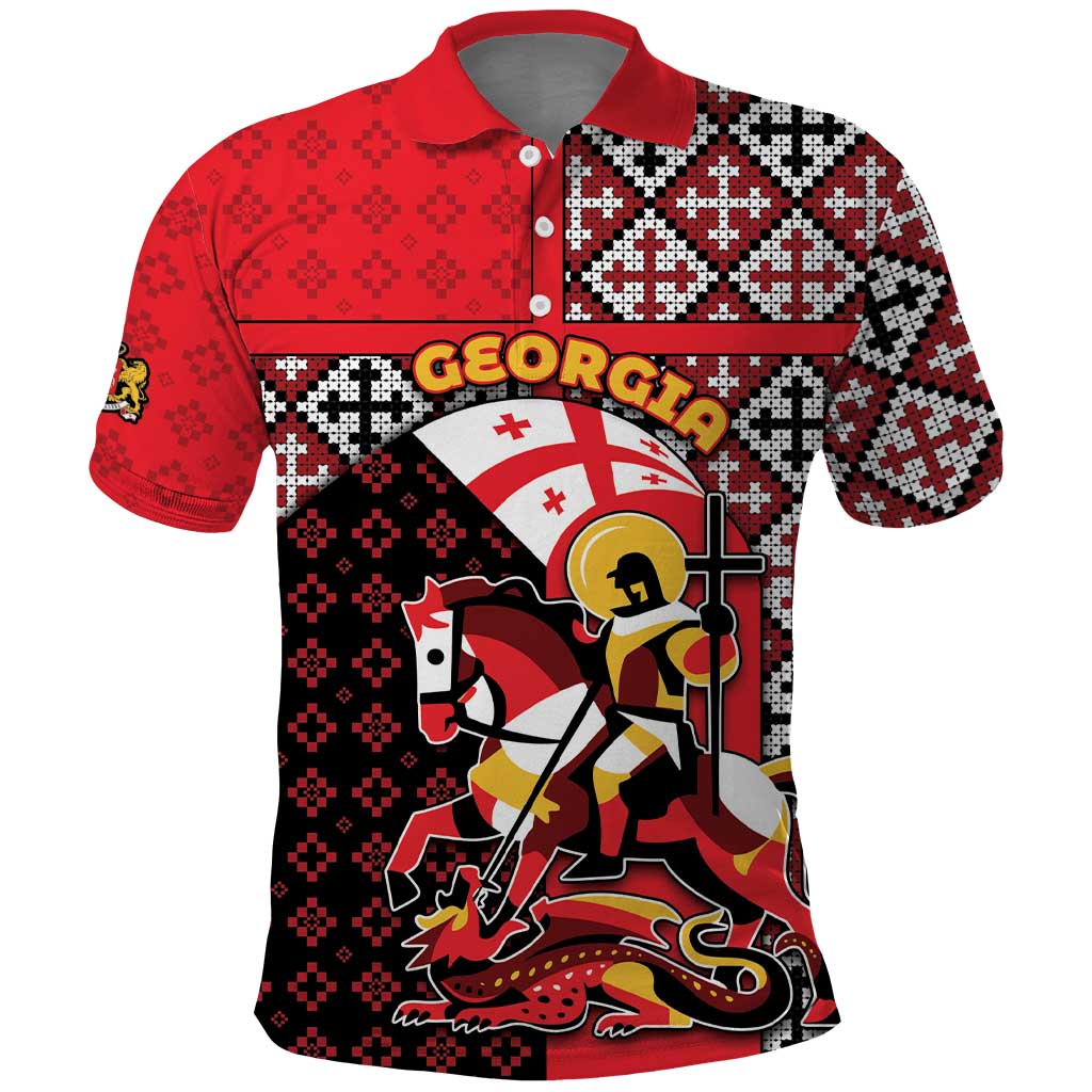 Personalized Georgia Polo Shirt Saint George Dragon Slayer Folk Pattern