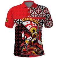 Personalized Georgia Polo Shirt Saint George Dragon Slayer Folk Pattern