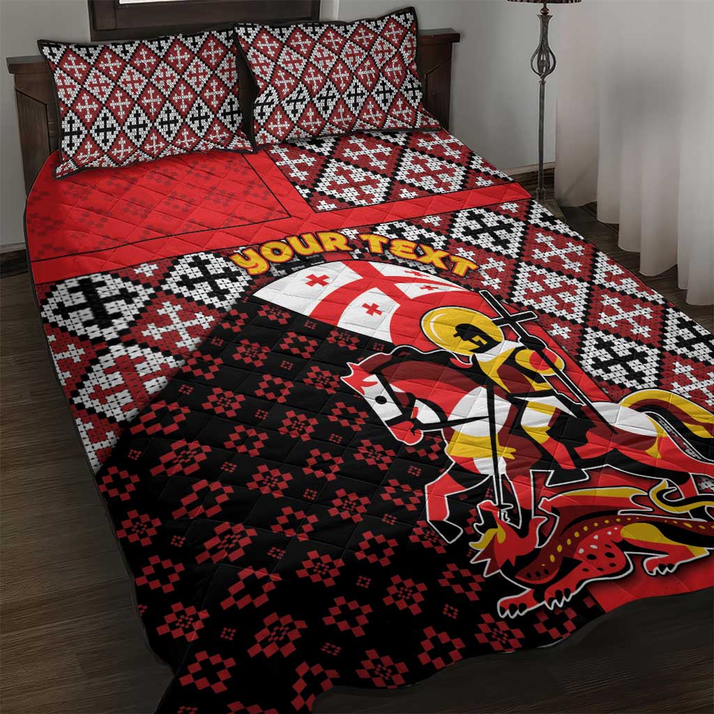 Personalized Georgia Quilt Bed Set Saint George Dragon Slayer Folk Pattern