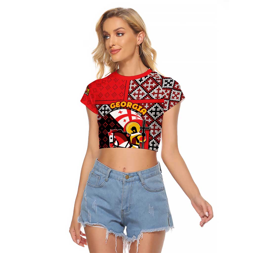 Personalized Georgia Raglan Cropped T Shirt Saint George Dragon Slayer Folk Pattern