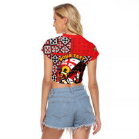 Personalized Georgia Raglan Cropped T Shirt Saint George Dragon Slayer Folk Pattern