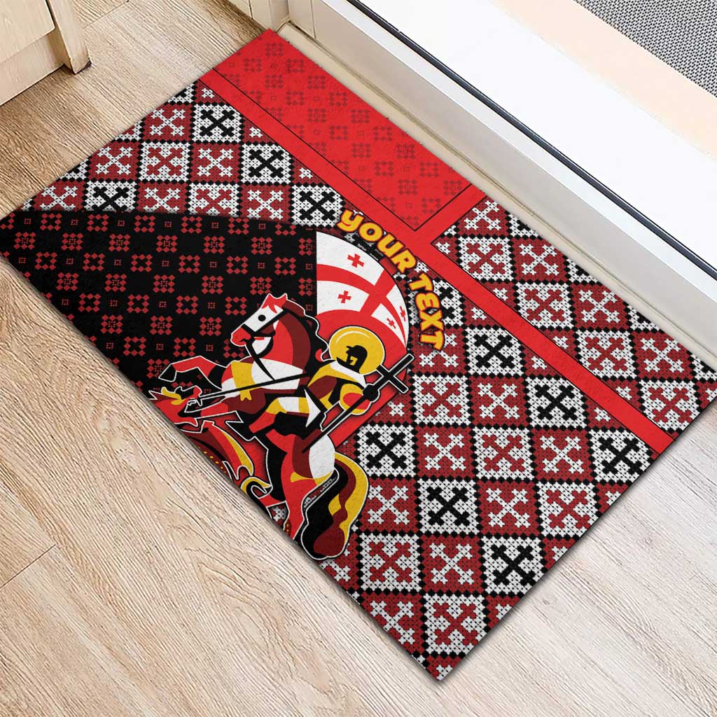 Personalized Georgia Rubber Doormat Saint George Dragon Slayer Folk Pattern