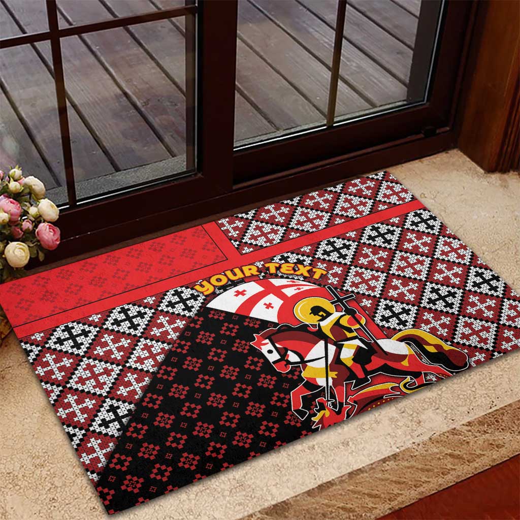 Personalized Georgia Rubber Doormat Saint George Dragon Slayer Folk Pattern