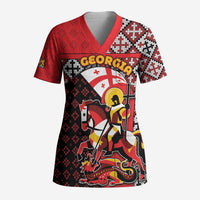 Personalized Georgia Scrub Top Saint George Dragon Slayer Folk Pattern