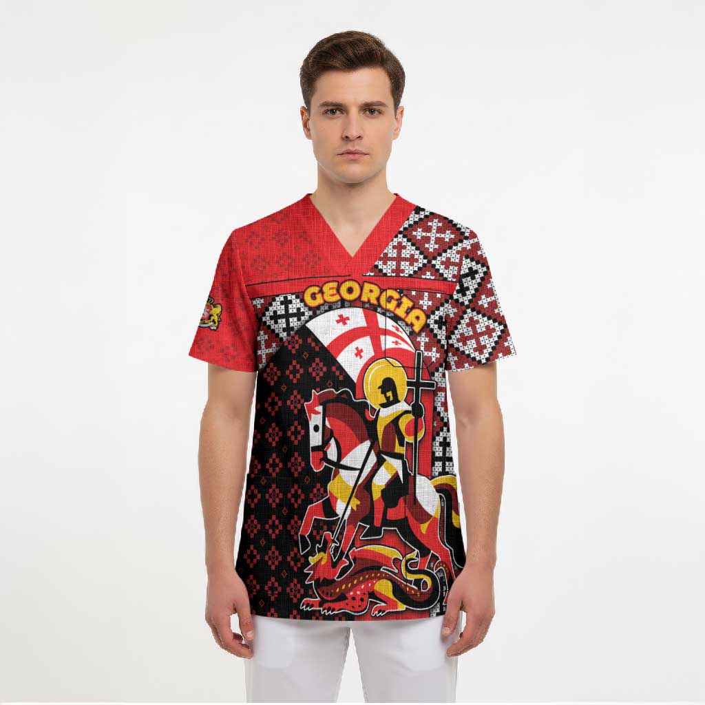 Personalized Georgia Scrub Top Saint George Dragon Slayer Folk Pattern