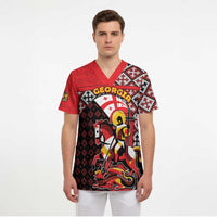 Personalized Georgia Scrub Top Saint George Dragon Slayer Folk Pattern