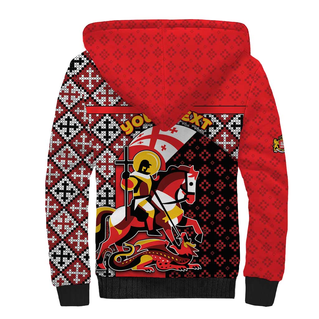 Personalized Georgia Sherpa Hoodie Saint George Dragon Slayer Folk Pattern
