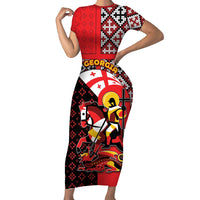 Personalized Georgia Short Sleeve Bodycon Dress Saint George Dragon Slayer Folk Pattern
