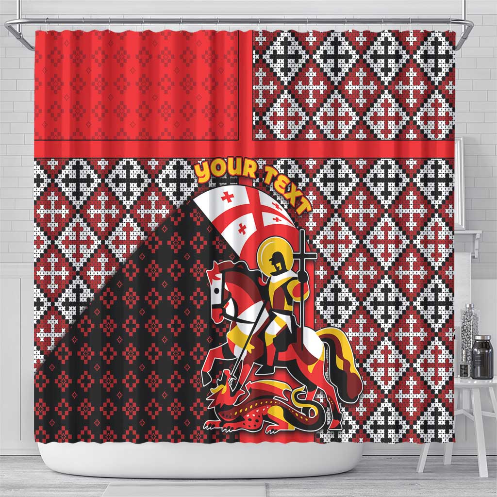 Personalized Georgia Shower Curtain Saint George Dragon Slayer Folk Pattern