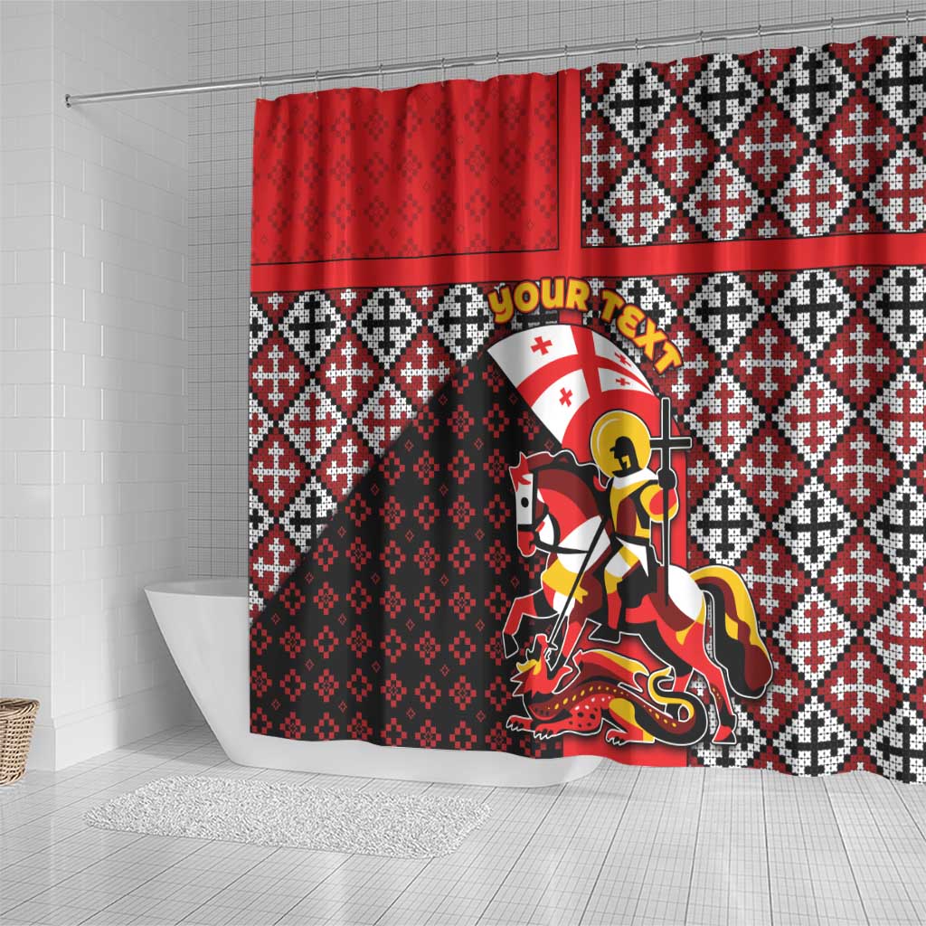 Personalized Georgia Shower Curtain Saint George Dragon Slayer Folk Pattern