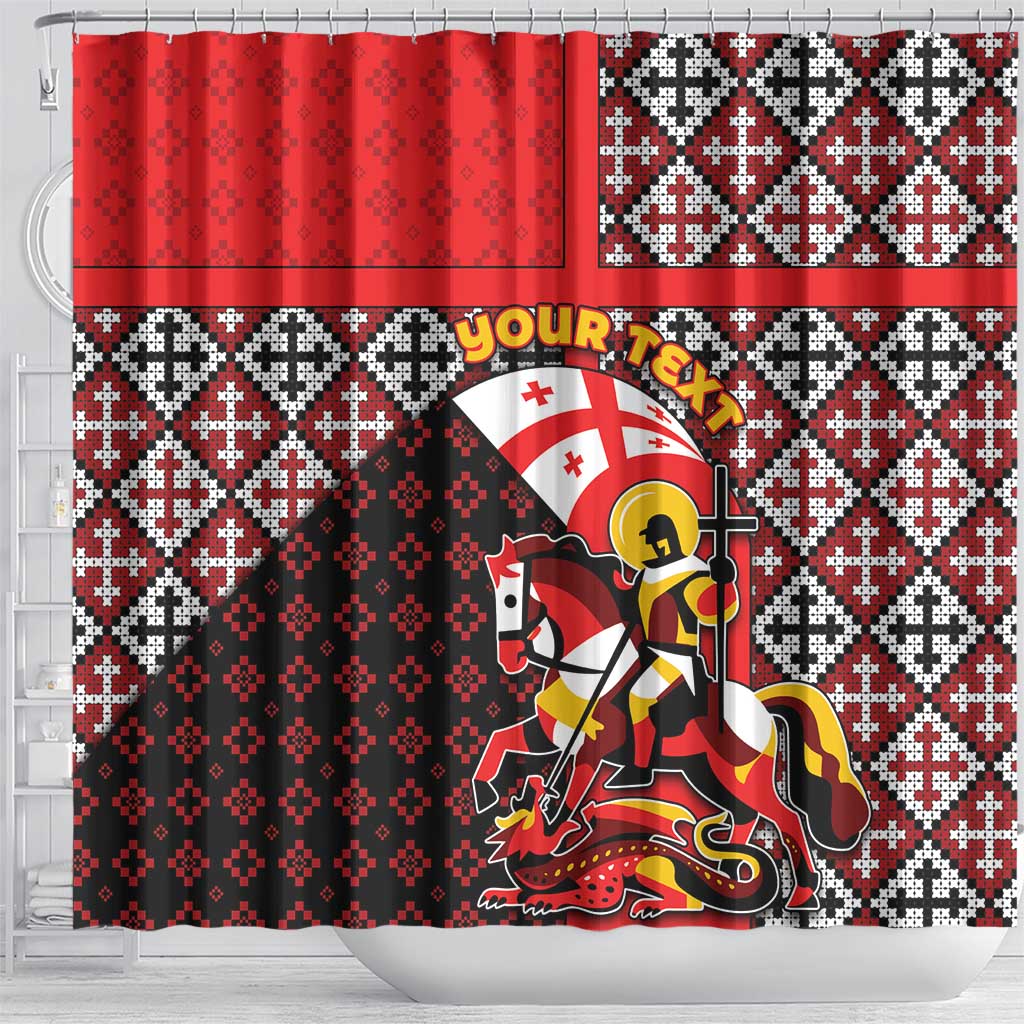 Personalized Georgia Shower Curtain Saint George Dragon Slayer Folk Pattern